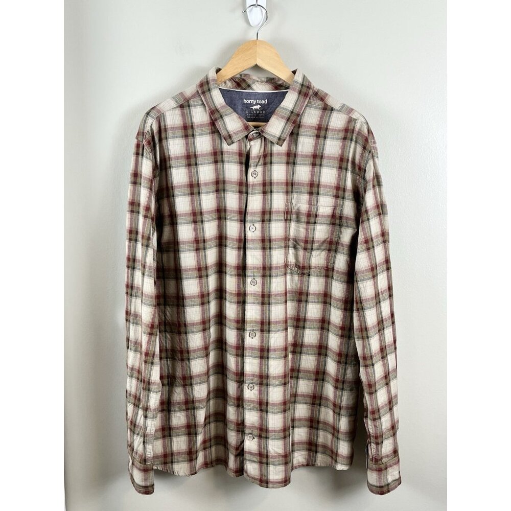 Horny Toad Men’s Plaid Button-Down Long Sleeve‎ Shirt Sz XL Red Gray